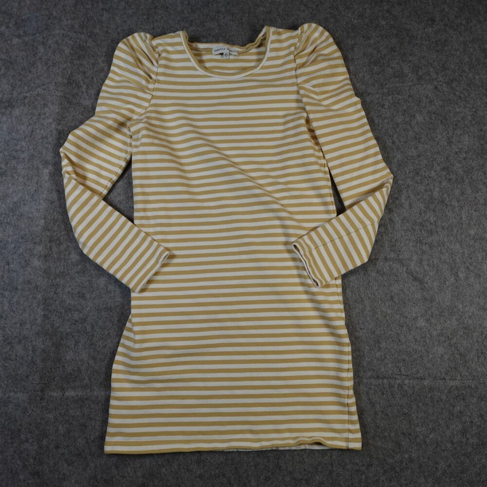 Rebecca Minkoff Dress Womens Extra Small Janine Puff Sleeve Janine Striped Gold